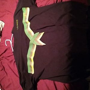 LRG, L, Black with green cut and sew stitching.